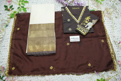 Amrutha South Indian Festival Traditional Half Saree with Embroidered Blouse & Dupatta
