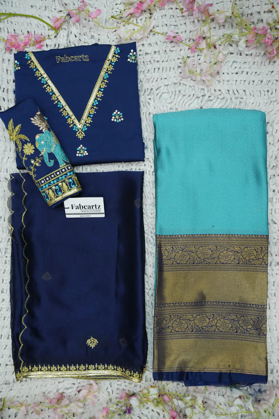 Amrutha South Indian Festival Traditional Half Saree with Embroidered Blouse & Dupatta