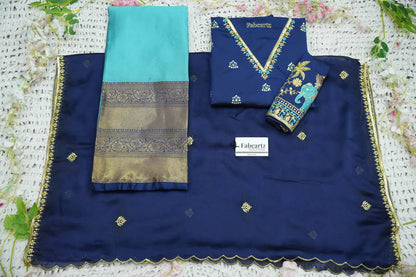 Amrutha South Indian Festival Traditional Half Saree with Embroidered Blouse & Dupatta