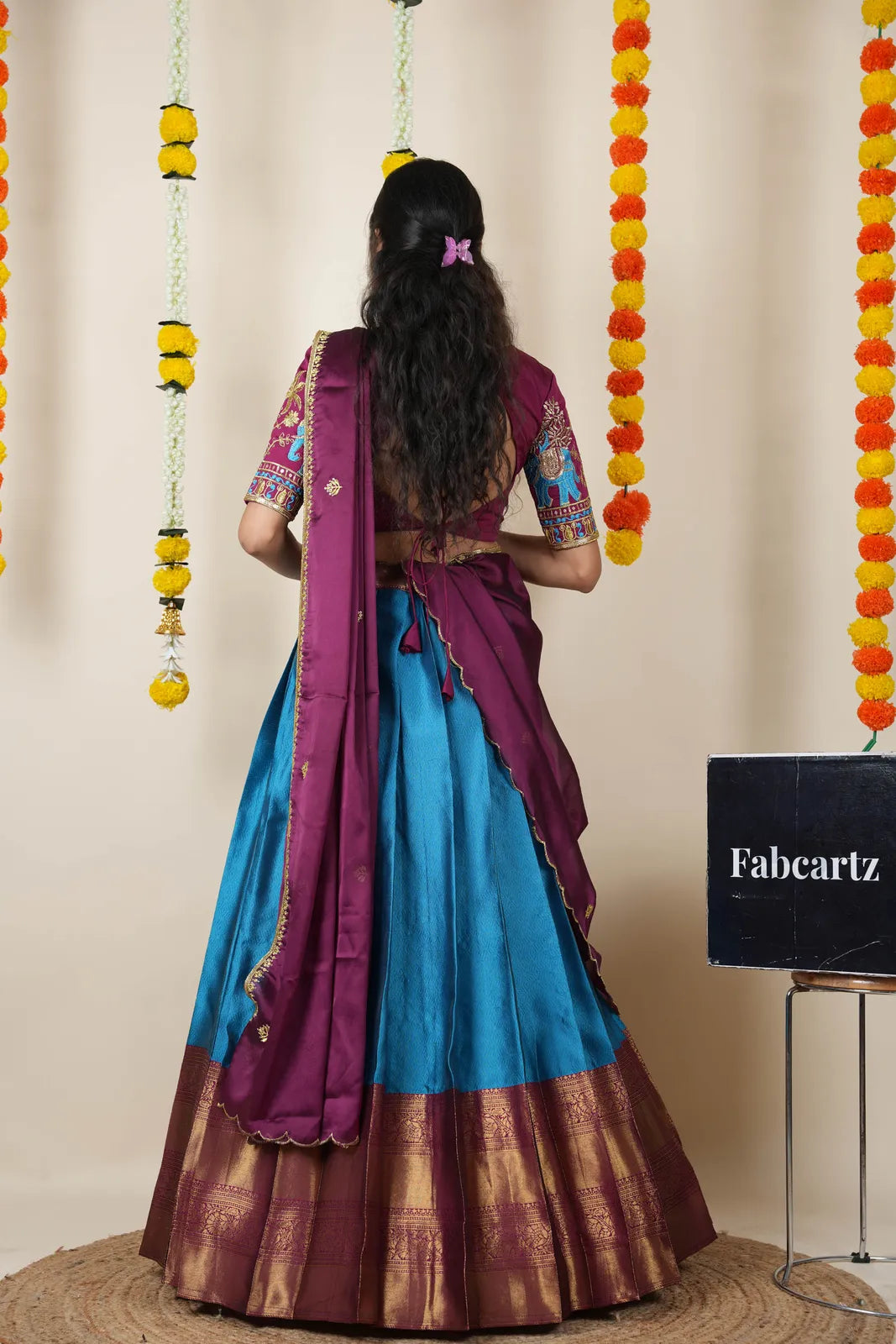 Amrutha South Indian Festival Traditional Half Saree with Embroidered Blouse & Dupatta