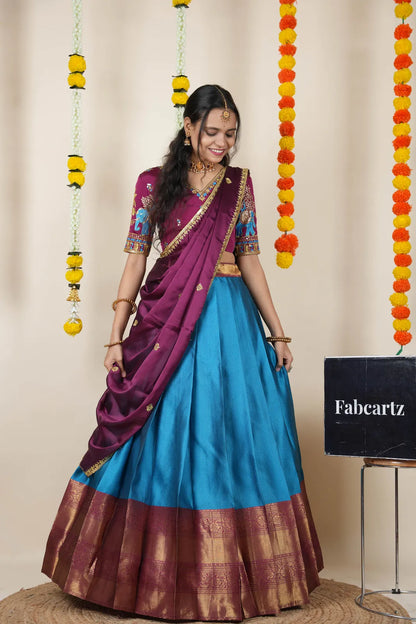 Amrutha South Indian Festival Traditional Half Saree with Embroidered Blouse & Dupatta