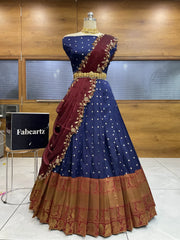 ButtiRango/Aroli South Indian Festival Traditional Half Saree with Blouse & Embroidered Dupatta
