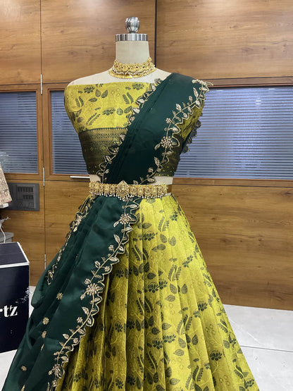 (Udaya) South Indian Festival Traditional Half Saree with Embroidered Blouse & Dupatta