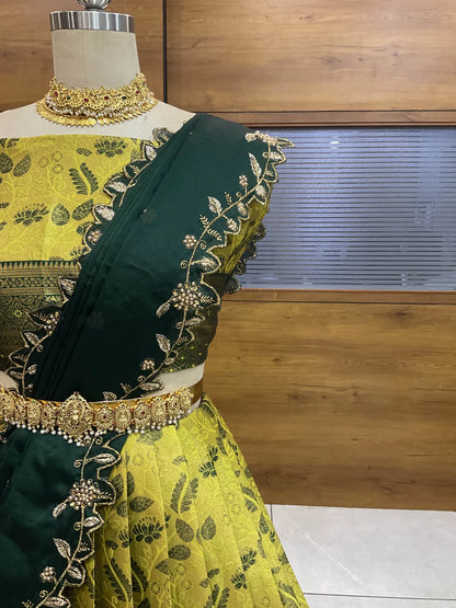 (Udaya) South Indian Festival Traditional Half Saree with Embroidered Blouse & Dupatta