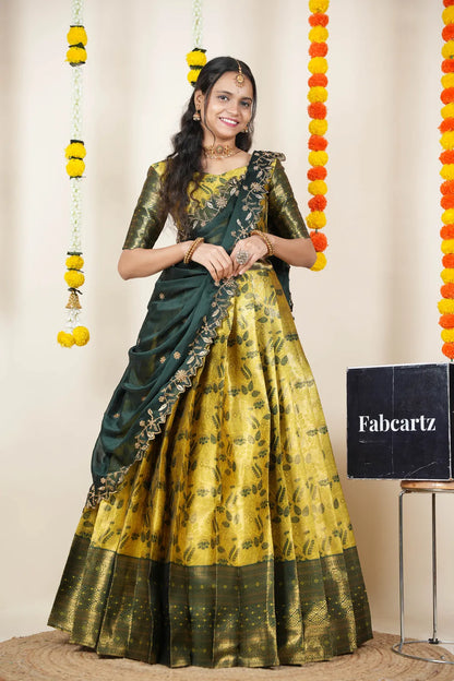 (Udaya) South Indian Festival Traditional Half Saree with Embroidered Blouse & Dupatta