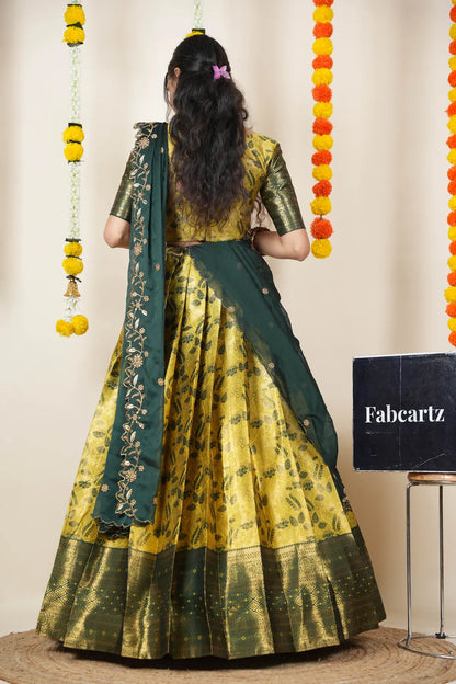 (Udaya) South Indian Festival Traditional Half Saree with Embroidered Blouse & Dupatta