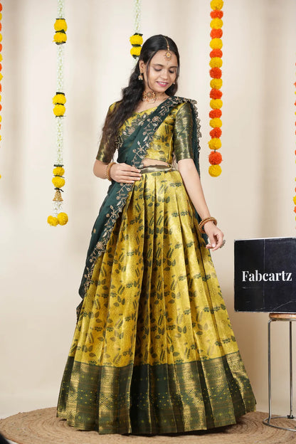 (Udaya) South Indian Festival Traditional Half Saree with Embroidered Blouse & Dupatta
