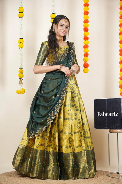 (Udaya) South Indian Festival Traditional Half Saree with Embroidered Blouse & Dupatta
