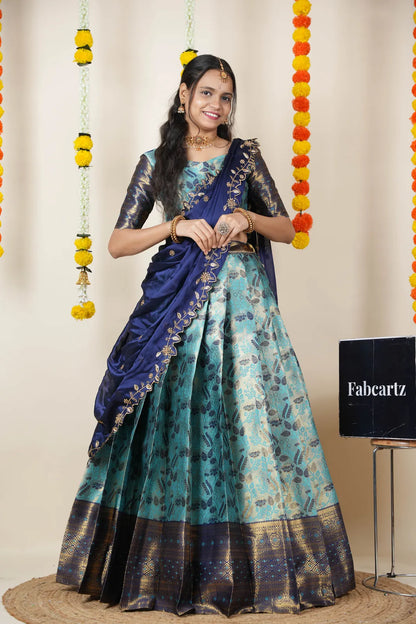 (Udaya) South Indian Festival Traditional Half Saree with Embroidered Blouse & Dupatta