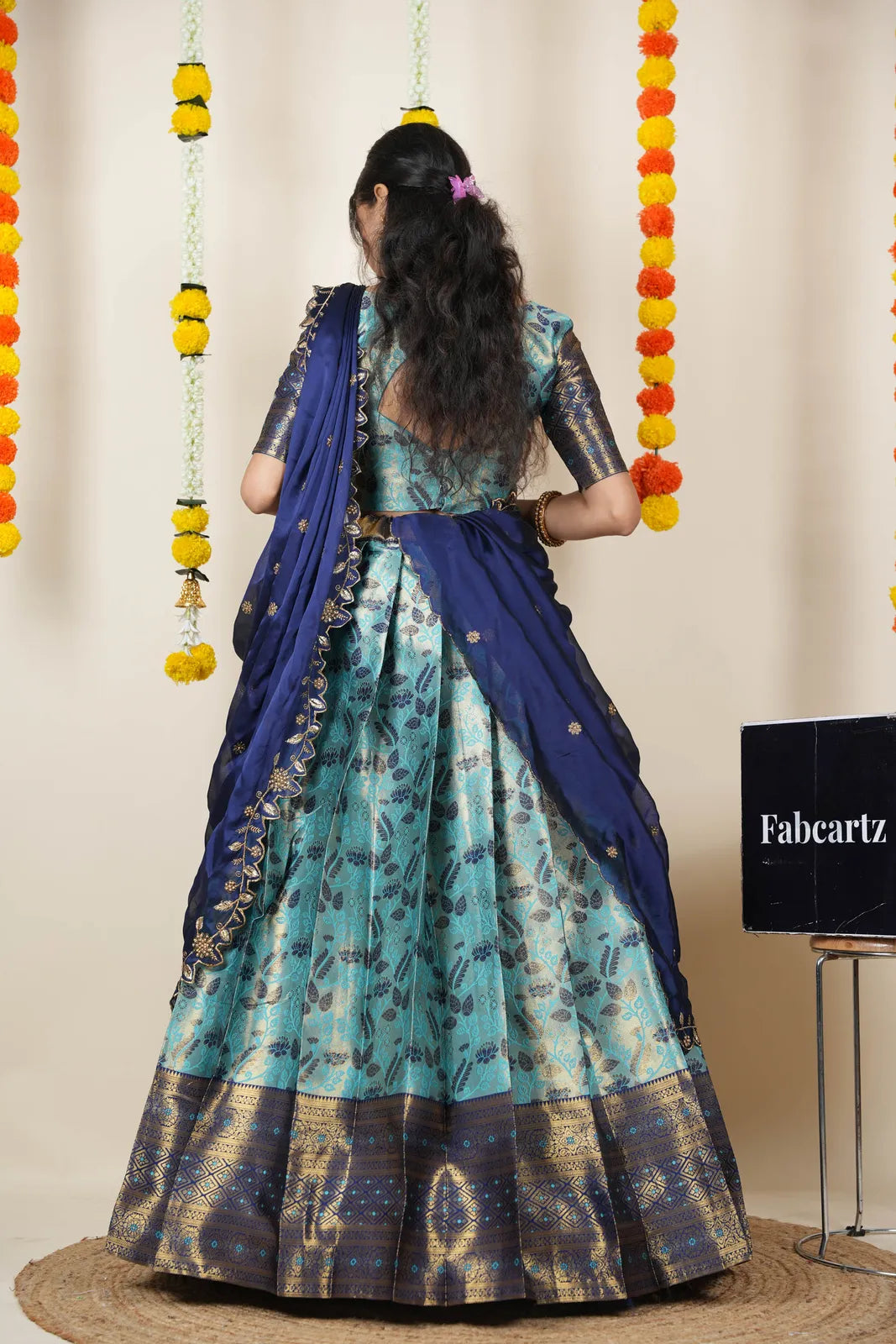 (Udaya) South Indian Festival Traditional Half Saree with Embroidered Blouse & Dupatta