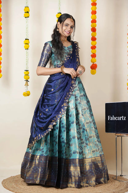 (Udaya) South Indian Festival Traditional Half Saree with Embroidered Blouse & Dupatta