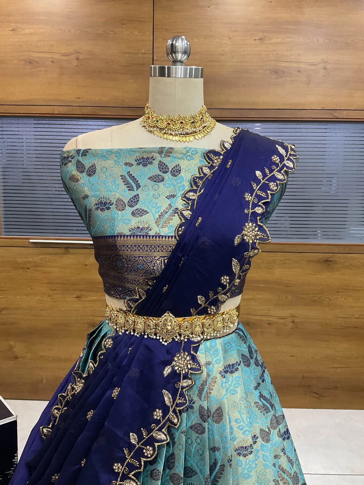 (Udaya) South Indian Festival Traditional Half Saree with Embroidered Blouse & Dupatta
