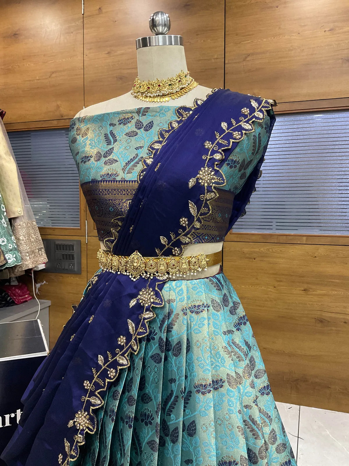 (Udaya) South Indian Festival Traditional Half Saree with Embroidered Blouse & Dupatta