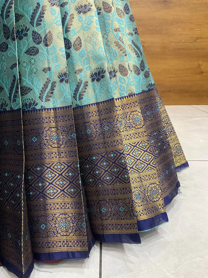 (Udaya) South Indian Festival Traditional Half Saree with Embroidered Blouse & Dupatta