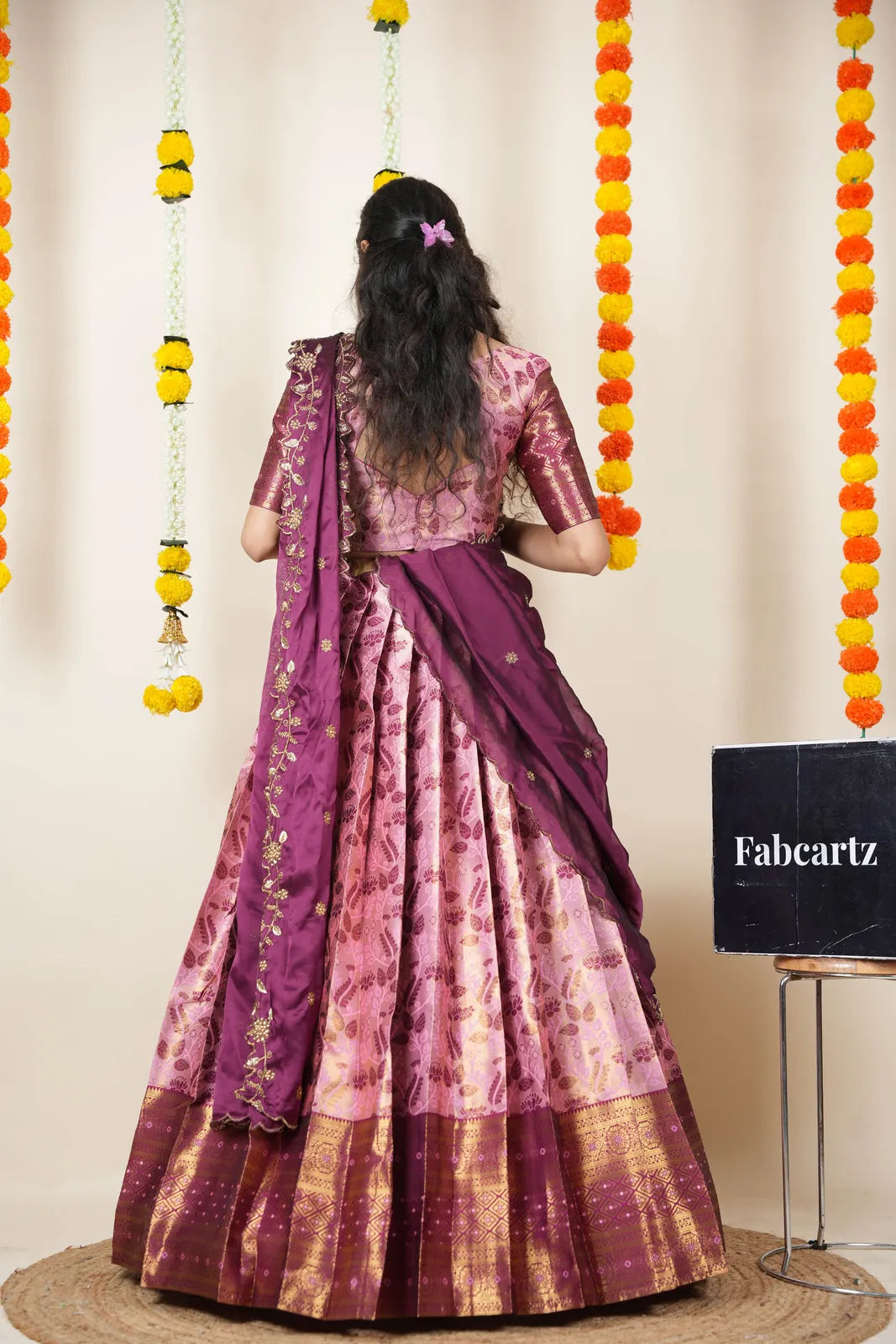 (Udaya) South Indian Festival Traditional Half Saree with Embroidered Blouse & Dupatta