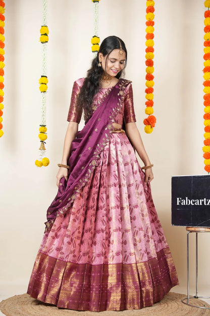 (Udaya) South Indian Festival Traditional Half Saree with Embroidered Blouse & Dupatta