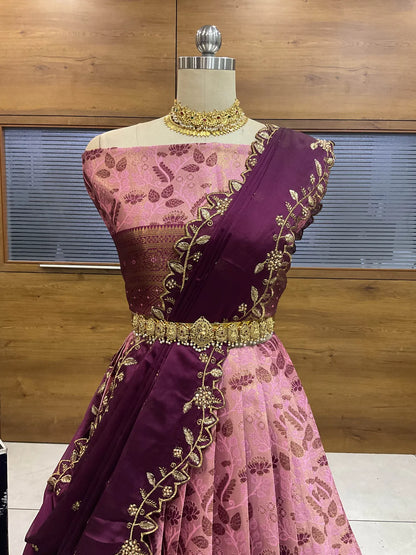 (Udaya) South Indian Festival Traditional Half Saree with Embroidered Blouse & Dupatta
