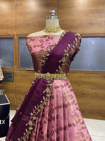 (Udaya) South Indian Festival Traditional Half Saree with Embroidered Blouse & Dupatta