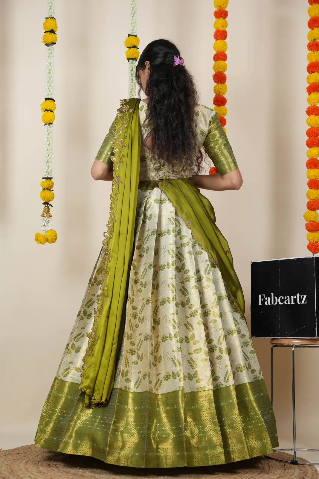 (Udaya) South Indian Festival Traditional Half Saree with Embroidered Blouse & Dupatta
