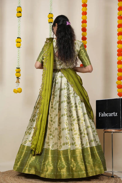 (Udaya) South Indian Festival Traditional Half Saree with Embroidered Blouse & Dupatta