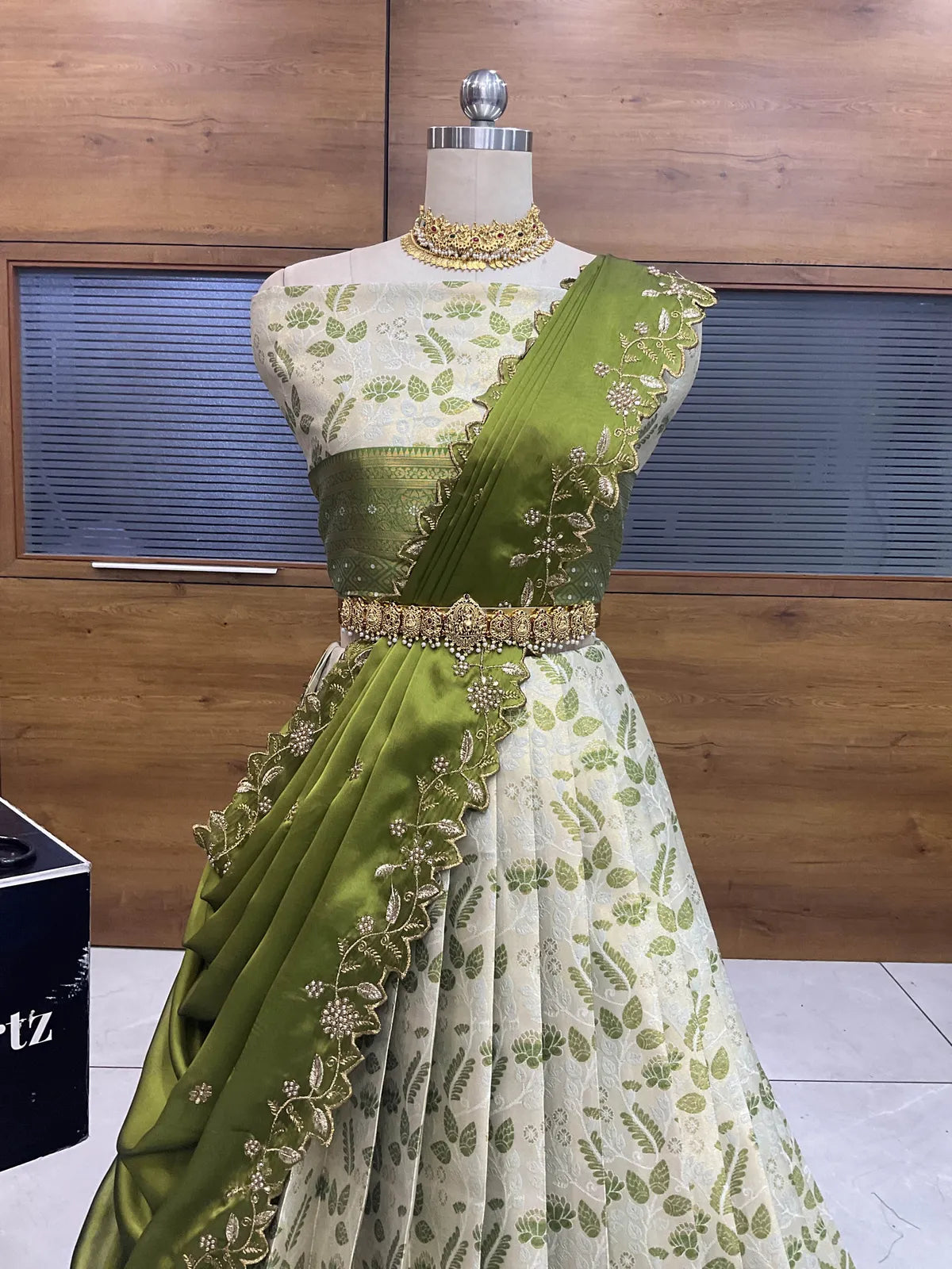 (Udaya) South Indian Festival Traditional Half Saree with Embroidered Blouse & Dupatta
