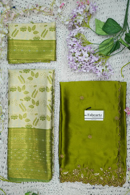 (Udaya) South Indian Festival Traditional Half Saree with Embroidered Blouse & Dupatta