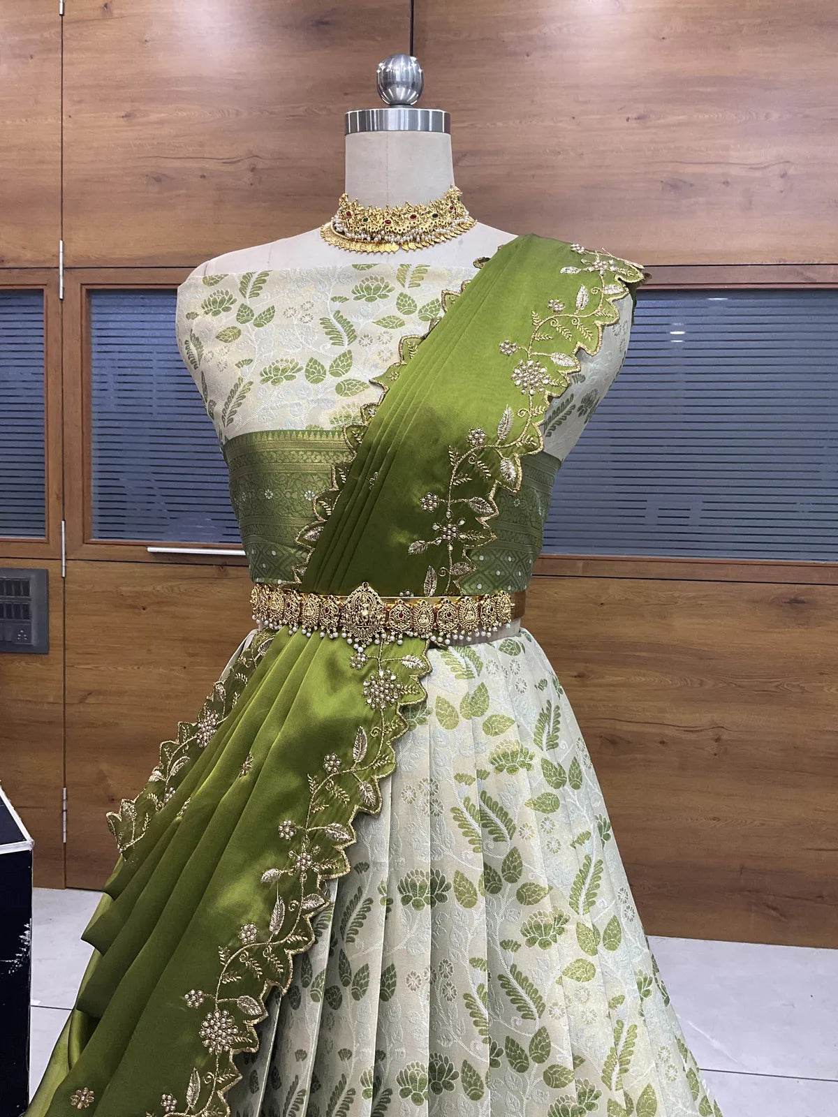 (Udaya) South Indian Festival Traditional Half Saree with Embroidered Blouse & Dupatta