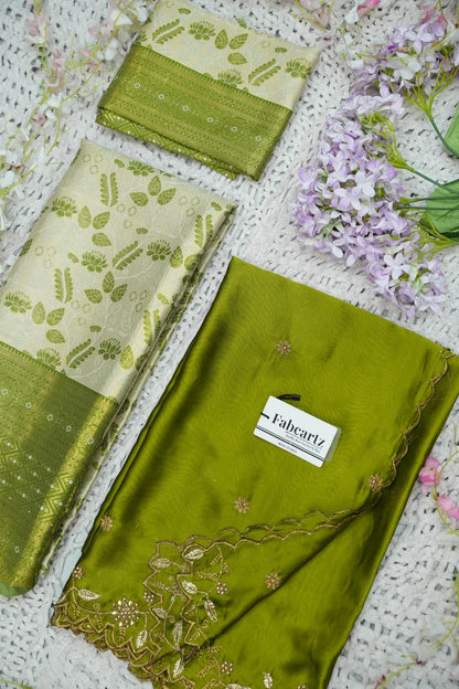 (Udaya) South Indian Festival Traditional Half Saree with Embroidered Blouse & Dupatta