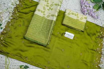 (Udaya) South Indian Festival Traditional Half Saree with Embroidered Blouse & Dupatta