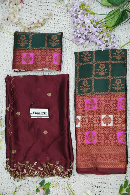 (MultiRango) South Indian Festival Traditional Half Saree with Embroidered Blouse & Dupatta