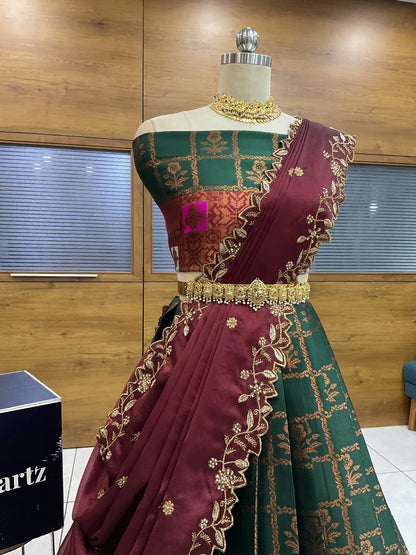(MultiRango) South Indian Festival Traditional Half Saree with Embroidered Blouse & Dupatta