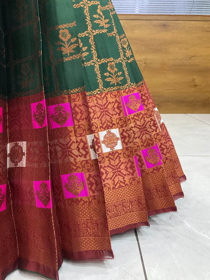 (MultiRango) South Indian Festival Traditional Half Saree with Embroidered Blouse & Dupatta