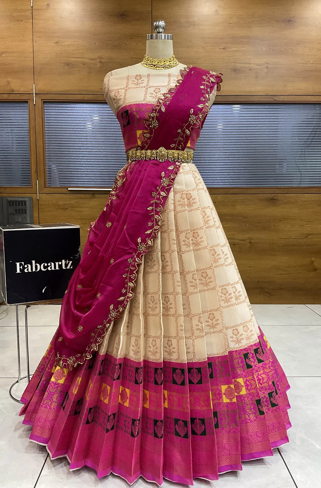 (MultiRango) South Indian Festival Traditional Half Saree with Embroidered Blouse & Dupatta