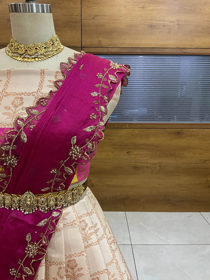 (MultiRango) South Indian Festival Traditional Half Saree with Embroidered Blouse & Dupatta