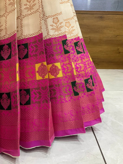 (MultiRango) South Indian Festival Traditional Half Saree with Embroidered Blouse & Dupatta