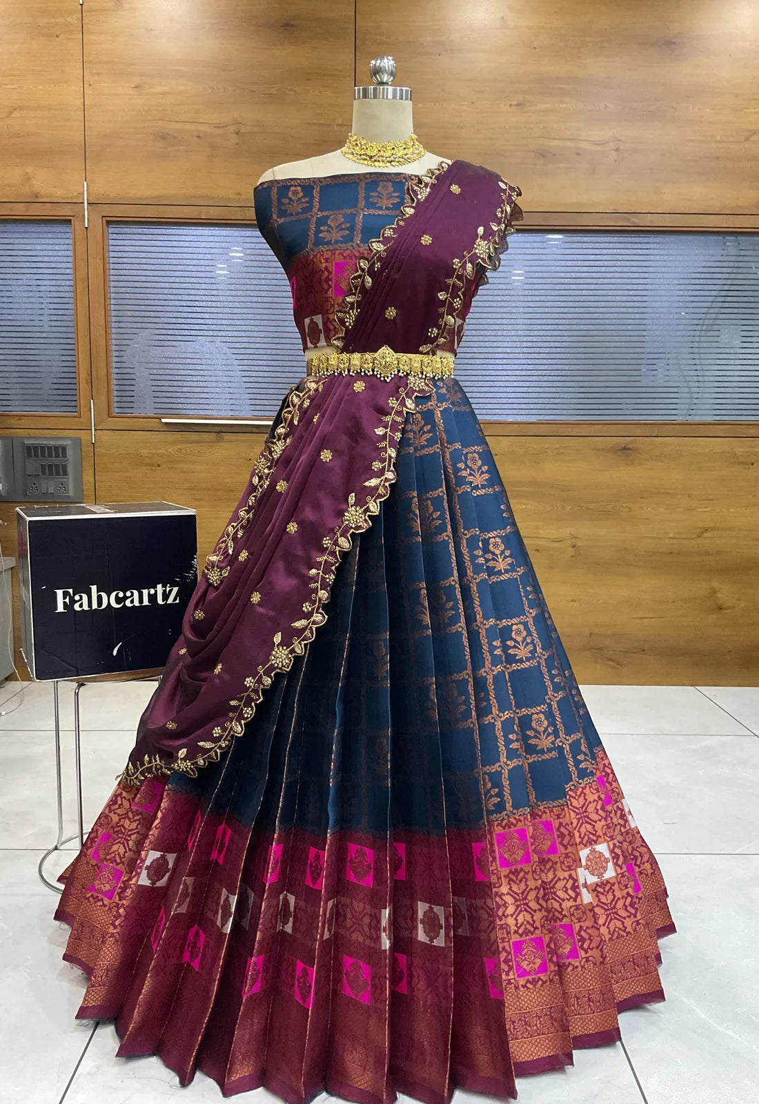 (MultiRango) South Indian Festival Traditional Half Saree with Embroidered Blouse & Dupatta