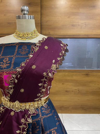(MultiRango) South Indian Festival Traditional Half Saree with Embroidered Blouse & Dupatta
