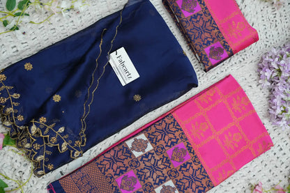 (MultiRango) South Indian Festival Traditional Half Saree with Embroidered Blouse & Dupatta