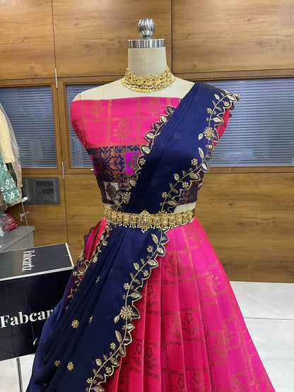(MultiRango) South Indian Festival Traditional Half Saree with Embroidered Blouse & Dupatta