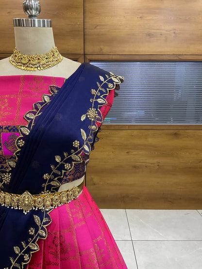 (MultiRango) South Indian Festival Traditional Half Saree with Embroidered Blouse & Dupatta