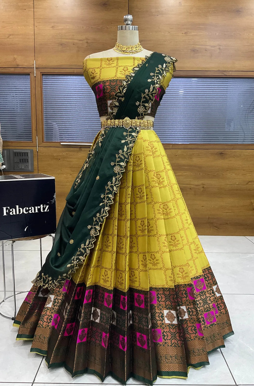 (MultiRango) South Indian Festival Traditional Half Saree with Embroidered Blouse & Dupatta