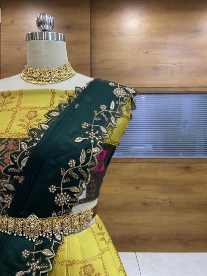 (MultiRango) South Indian Festival Traditional Half Saree with Embroidered Blouse & Dupatta