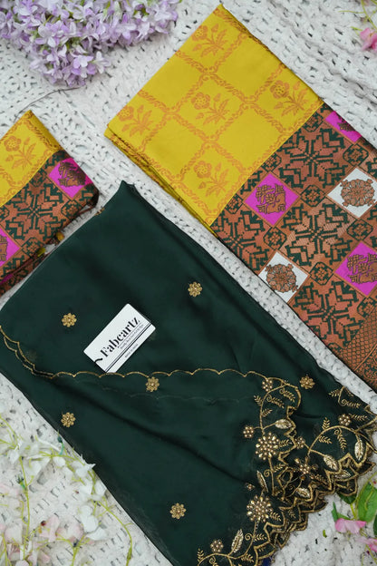 (MultiRango) South Indian Festival Traditional Half Saree with Embroidered Blouse & Dupatta