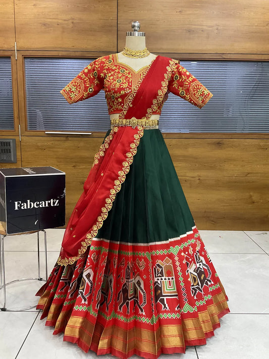 (ButtaBomma) South Indian Festival Traditional Half Saree with Embroidered Blouse & Dupatta