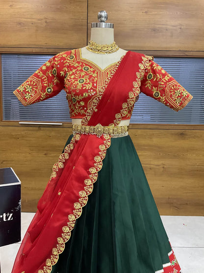(ButtaBomma) South Indian Festival Traditional Half Saree with Embroidered Blouse & Dupatta