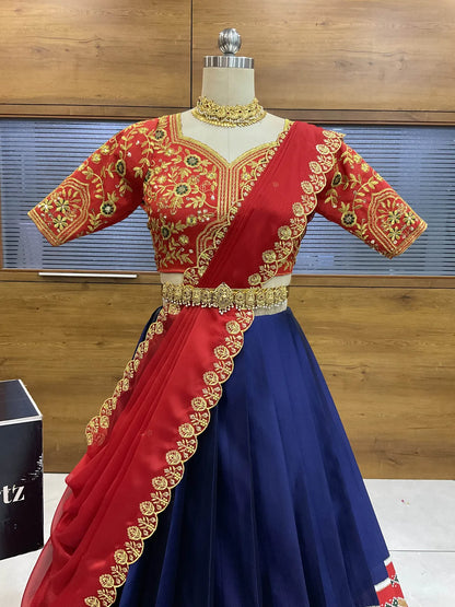 (ButtaBomma) South Indian Festival Traditional Half Saree with Embroidered Blouse & Dupatta