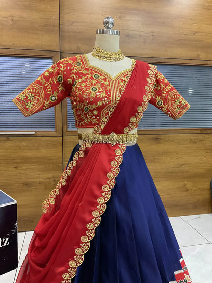 (ButtaBomma) South Indian Festival Traditional Half Saree with Embroidered Blouse & Dupatta