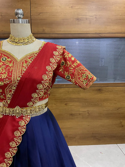 (ButtaBomma) South Indian Festival Traditional Half Saree with Embroidered Blouse & Dupatta