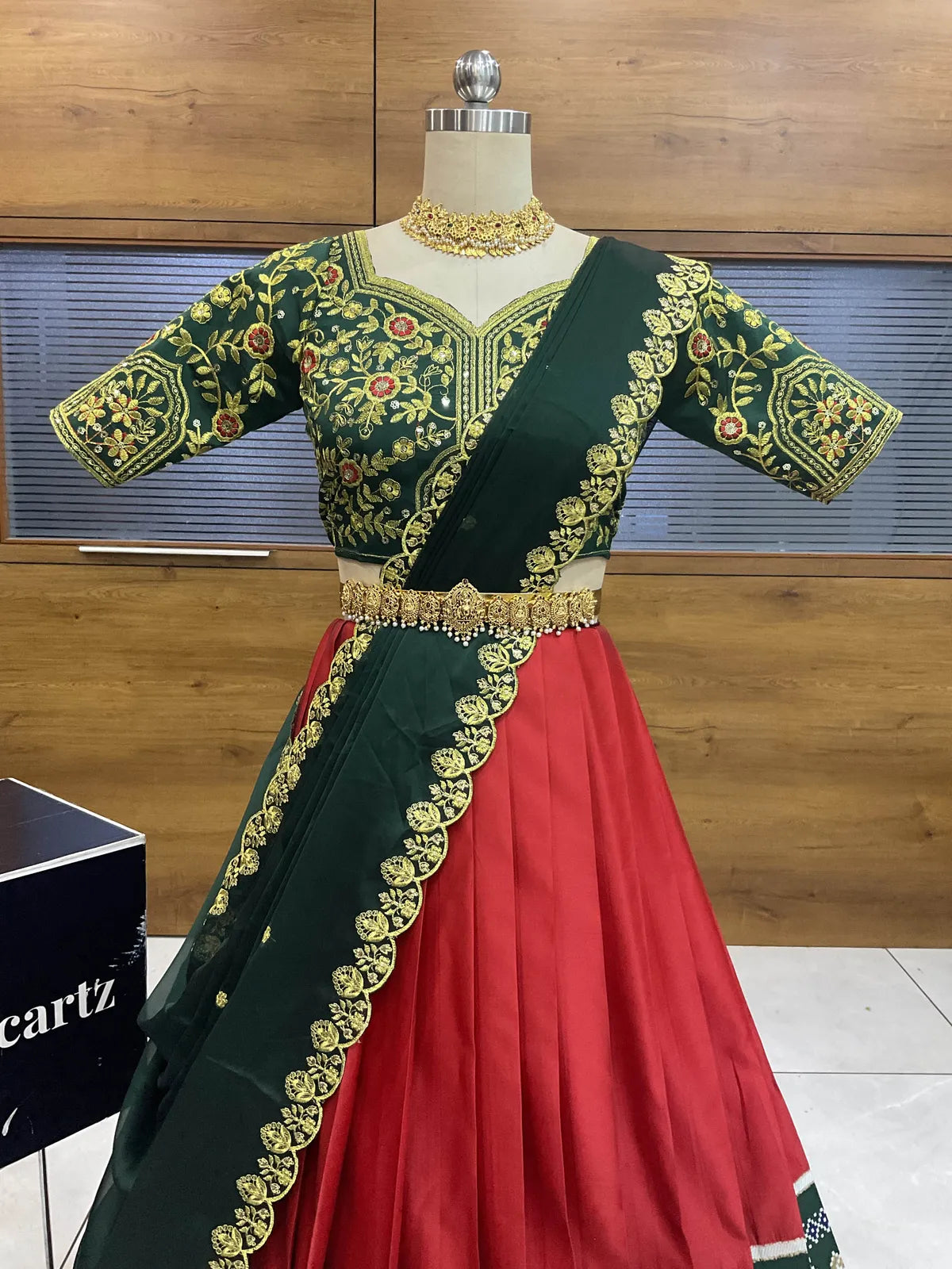 (ButtaBomma) South Indian Festival Traditional Half Saree with Embroidered Blouse & Dupatta