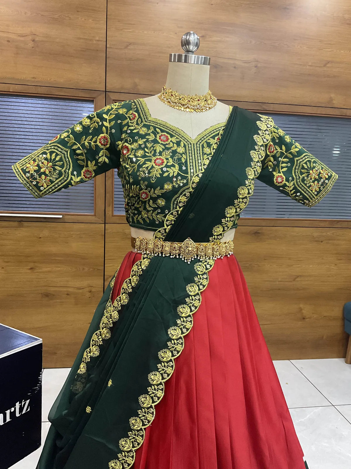 (ButtaBomma) South Indian Festival Traditional Half Saree with Embroidered Blouse & Dupatta